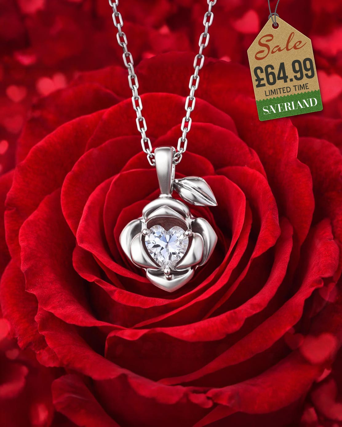 Sterling Silver Magical Flower & Heart Necklace Decorated with CZ Diamonds