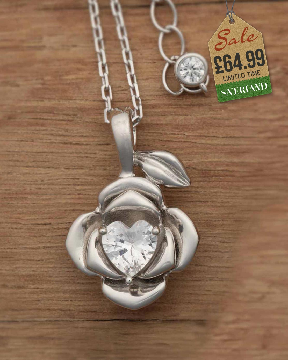 Sterling Silver Magical Flower & Heart Necklace Decorated with CZ Diamonds