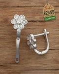 Sterling Silver Flower Omega Lock Earrings Decorated with CZ Simulated Diamonds