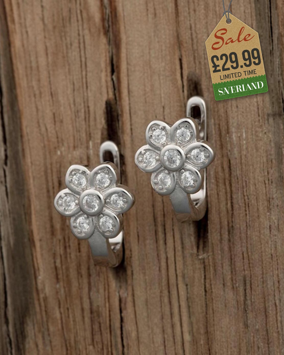 Sterling Silver Flower Omega Lock Earrings Decorated with CZ Simulated Diamonds