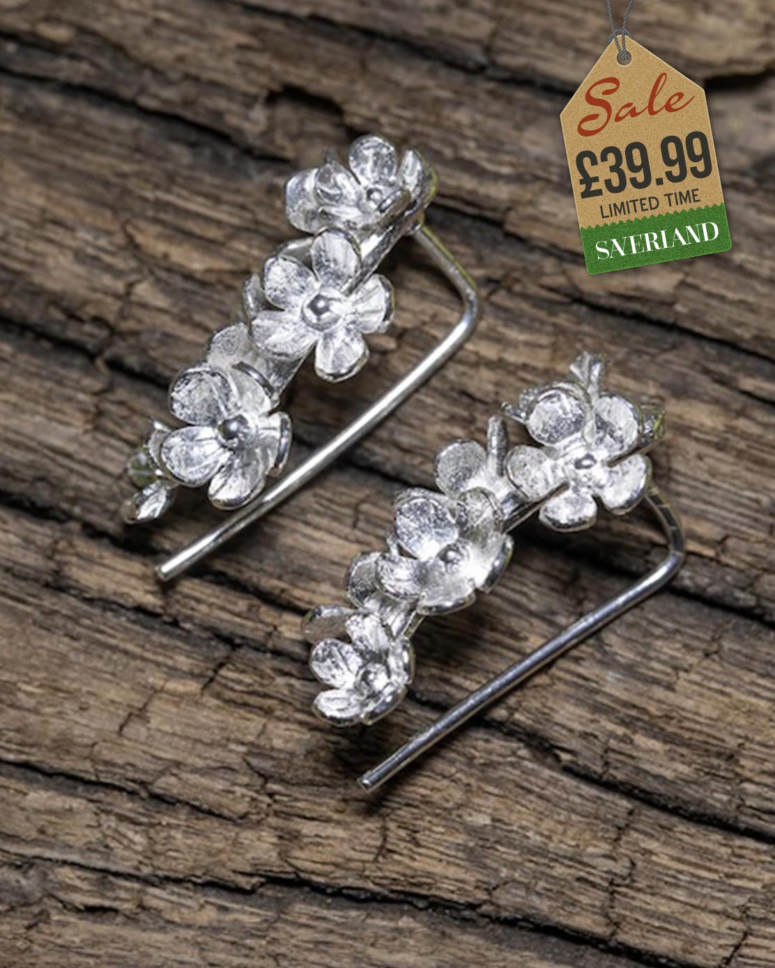 Sterling Silver Elegant Flower Ear Pins
