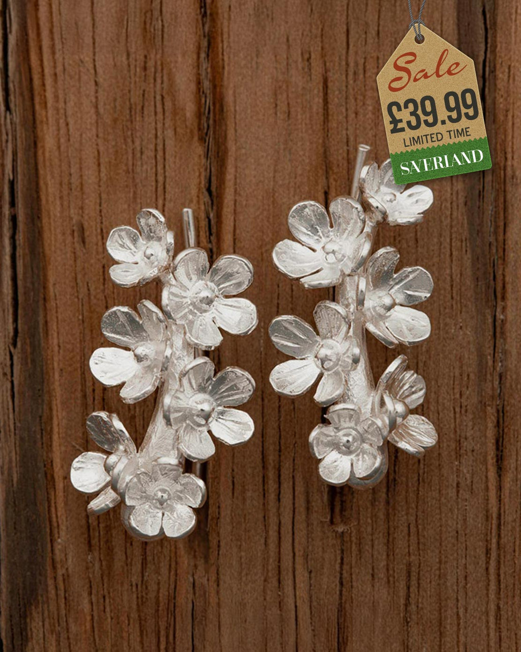 Sterling Silver Elegant Flower Ear Pins