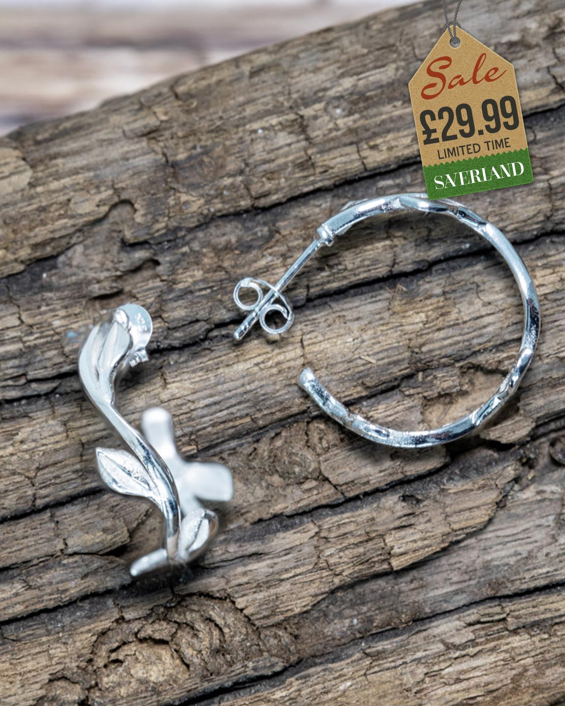 Sterling Silver Curvy Leaf Push-back Earrings