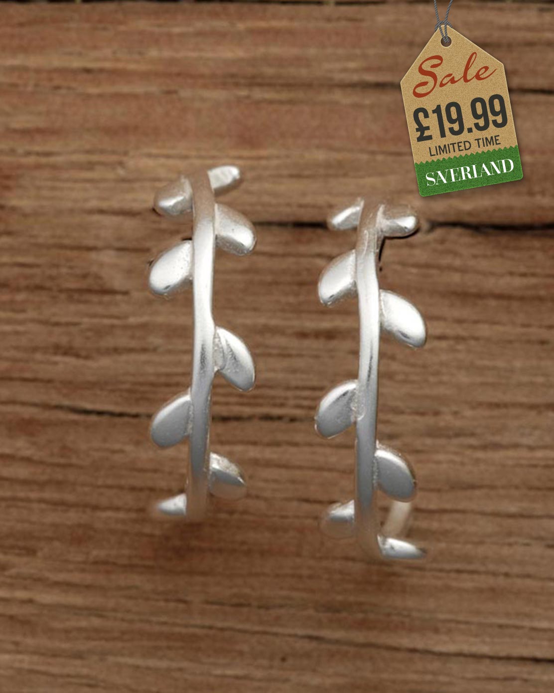Sterling Silver Round Leaf Push-Back Leaf Earrings