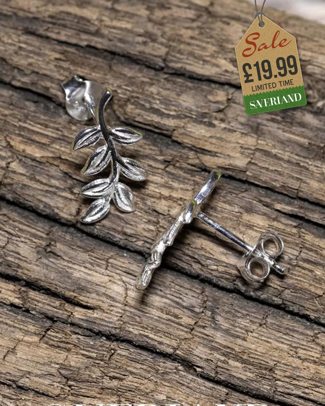 Sterling Silver Big Leaf Push-back Earrings