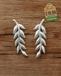 Sterling Silver Long Leaf Push-back Earrings