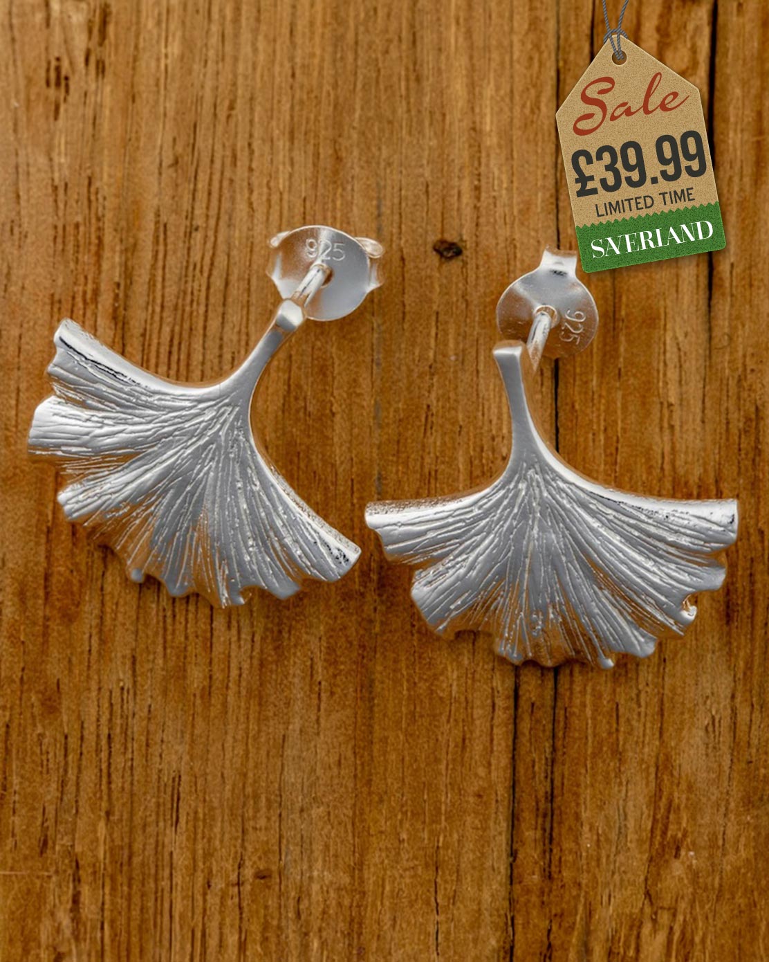 Sterling Silver Ginkgo Leaf Push-back Earrings