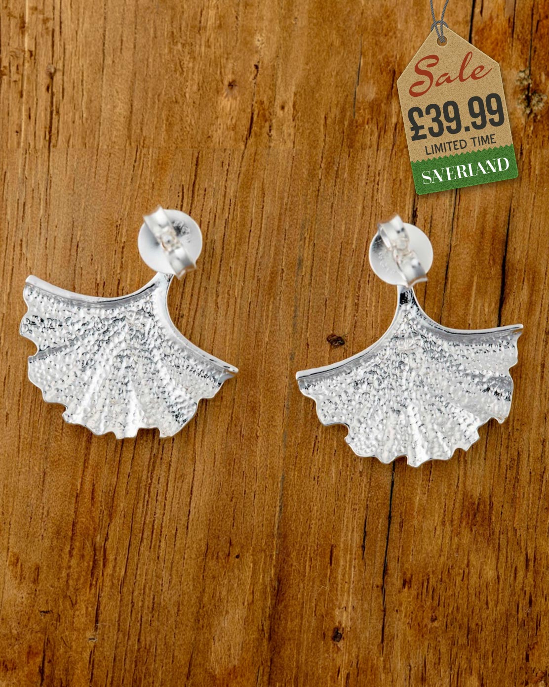 Sterling Silver Ginkgo Leaf Push-back Earrings