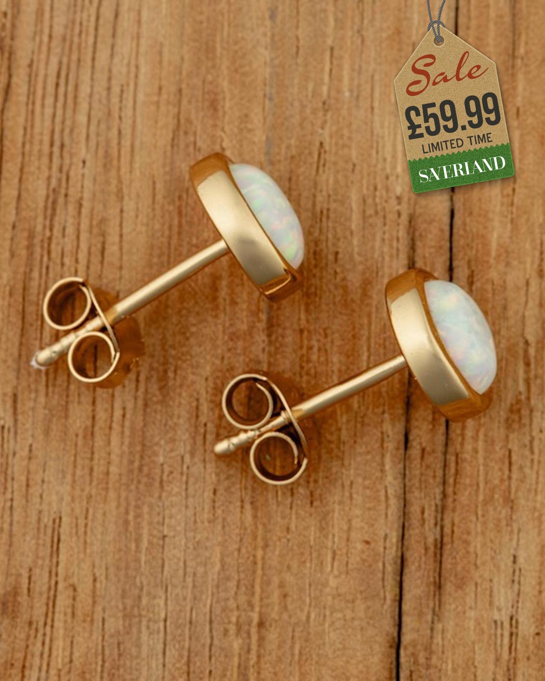 Golden Opal Micron 18K Gold Push-back Earrings Decorated with Lab-created Opal