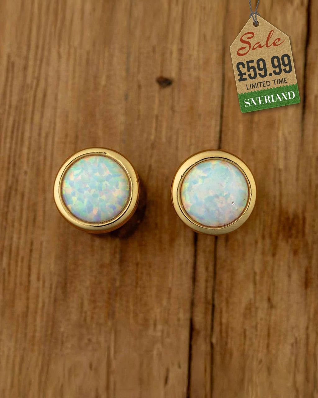 Golden Opal Micron 18K Gold Push-back Earrings Decorated with Lab-created Opal