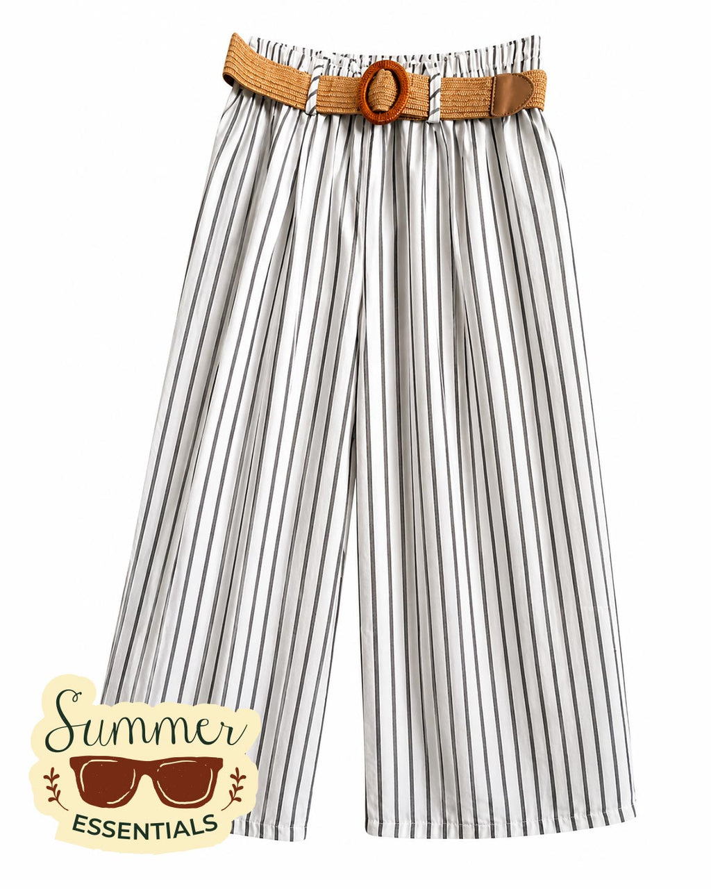 Coastal Stripe Wide Leg Pants - Grey