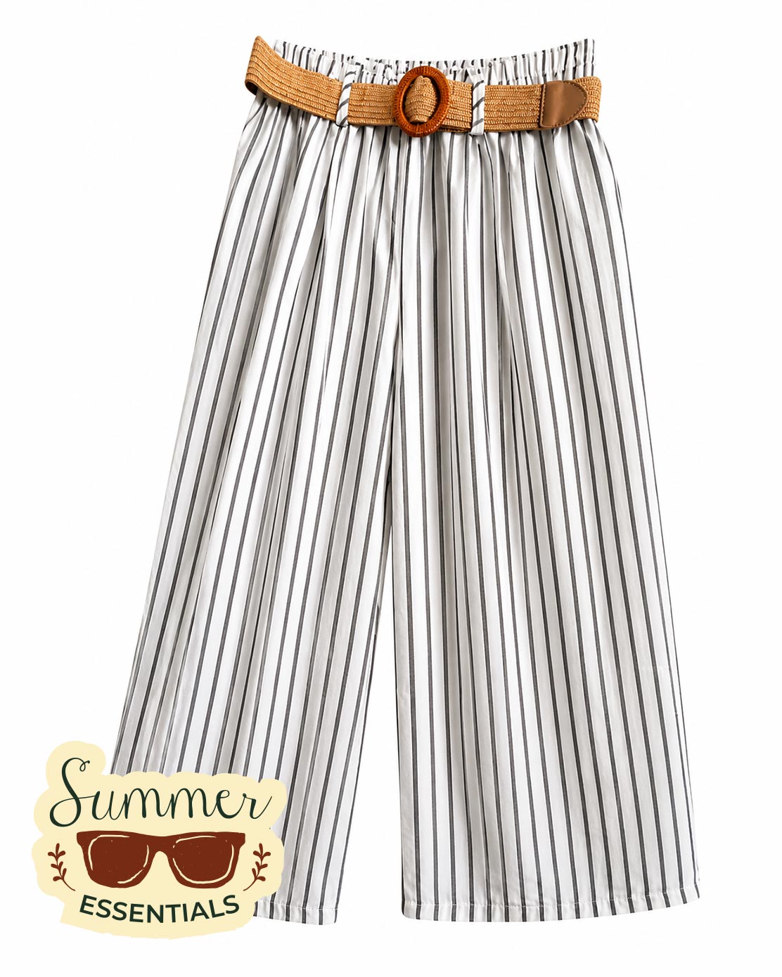 Coastal Stripe Wide Leg Pants - Grey