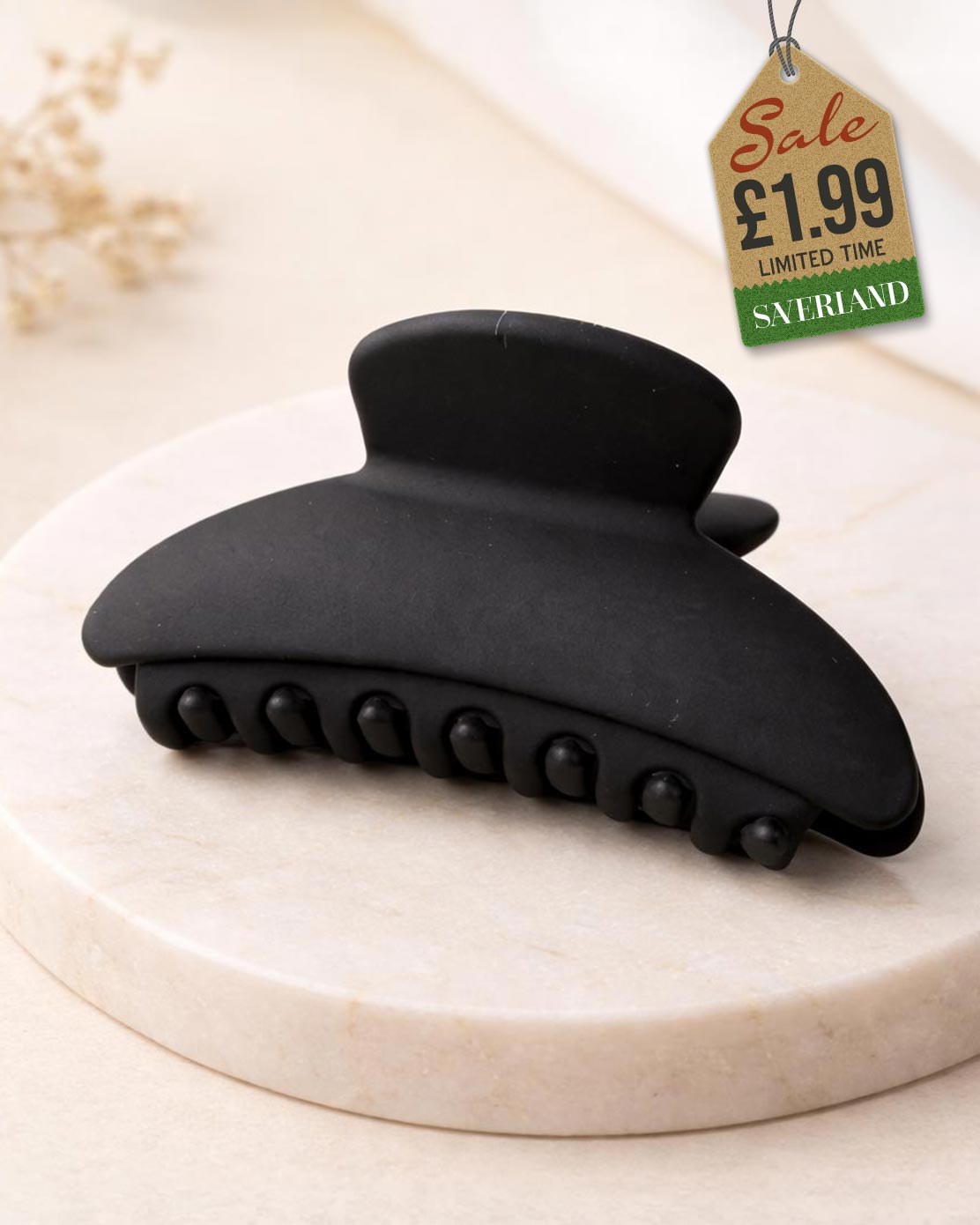 Large black matte claw hair clip with ball teeth