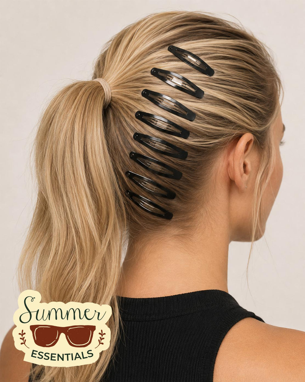 Black Snap Hair Clips Set - 10