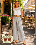 Coastal Stripe Wide Leg Pants - Grey