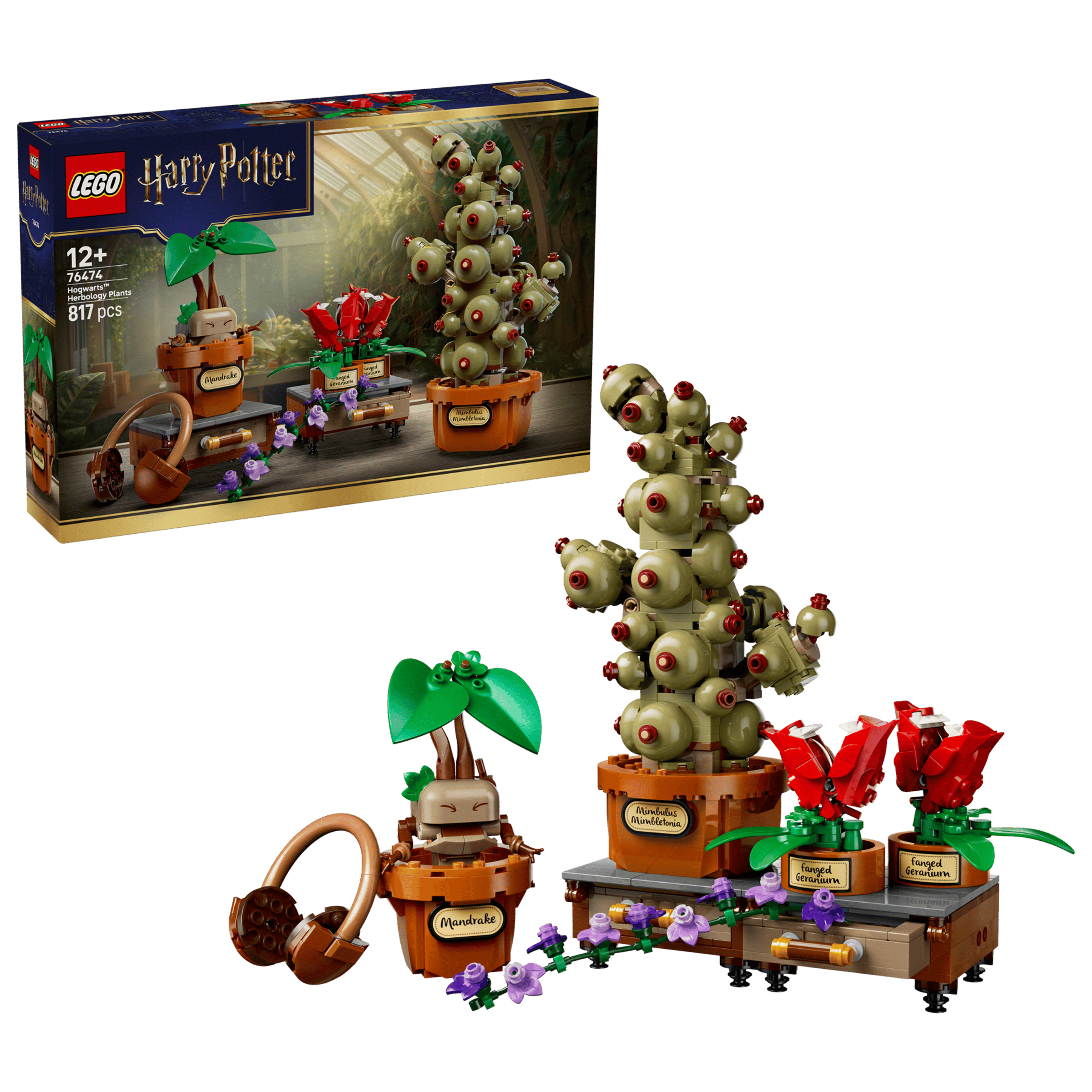 LEGO Harry Potter Hogwarts Herbology Plants 76474 box and model