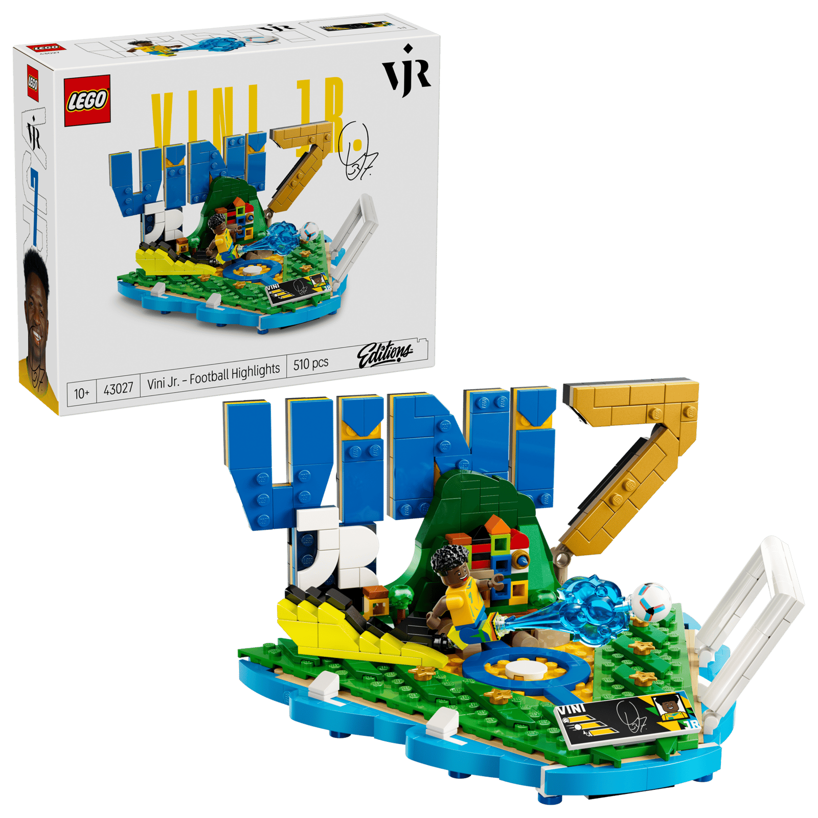LEGO Editions Vini Jr. - Football Highlights 43027 box and model