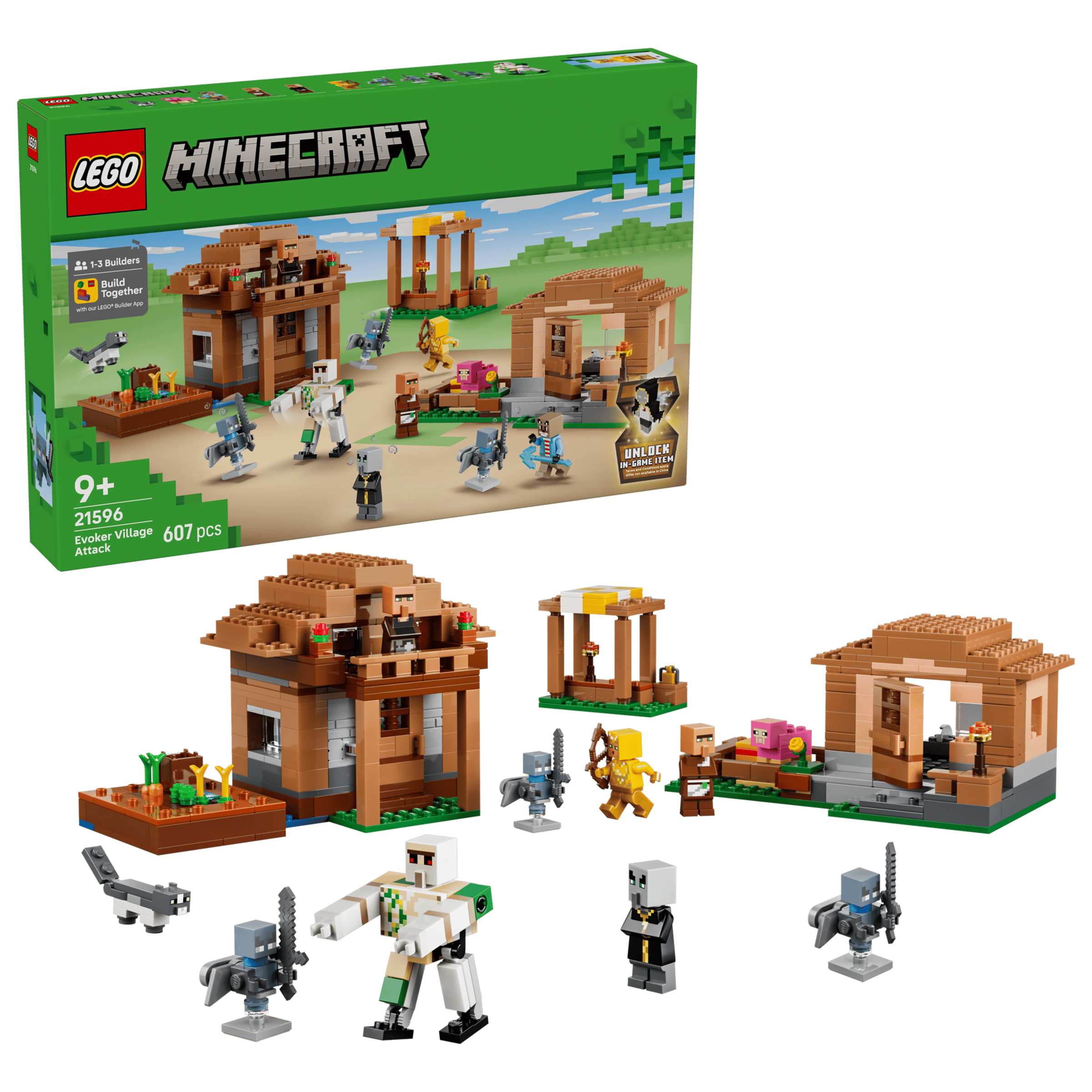 LEGO Minecraft Evoker Village Attack 21596 box and model