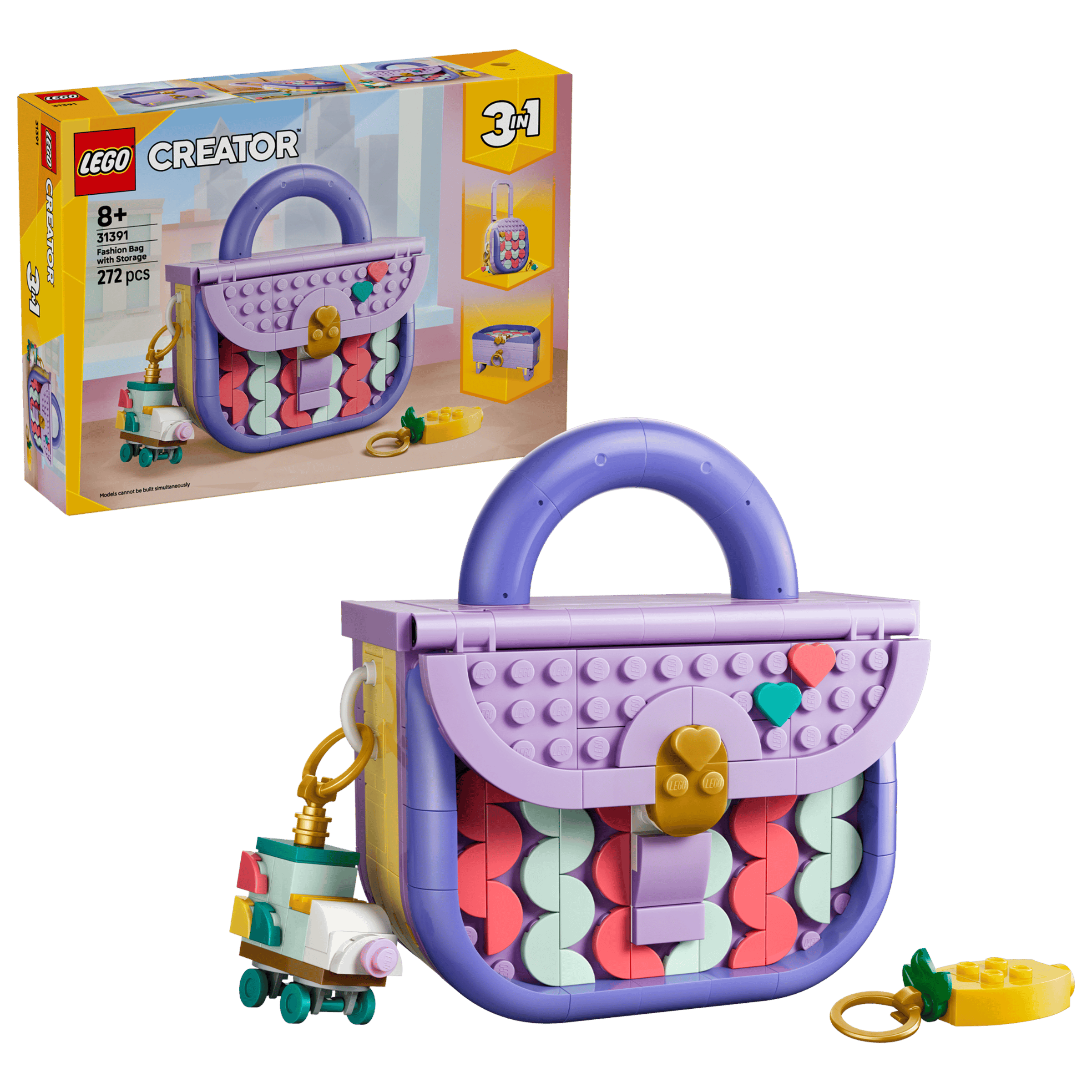 LEGO Creator 3-in-1 Art Fashion Bag with Storage 31391 box and model