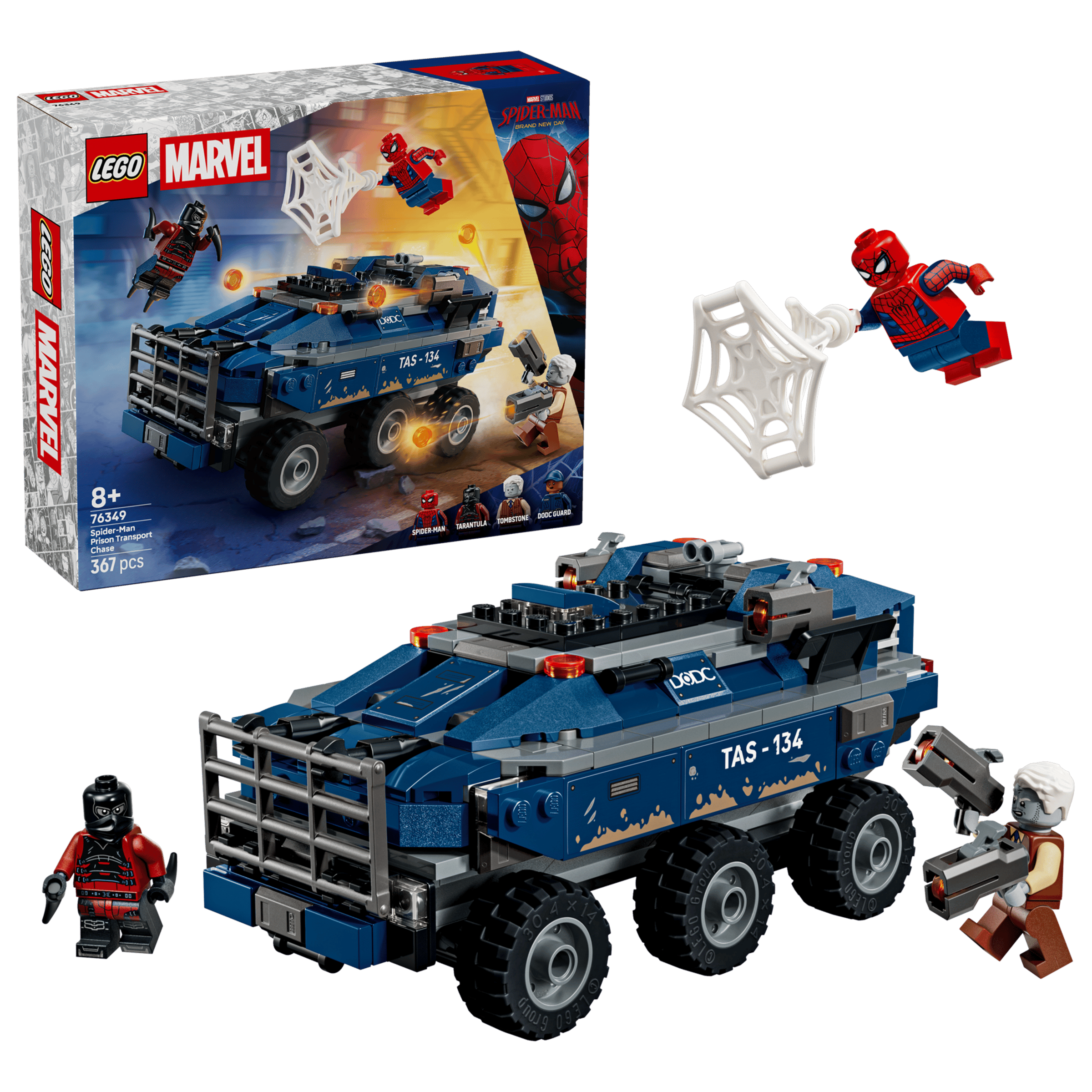 LEGO Marvel Spider-Man Prison Transport Chase 76349 box and model