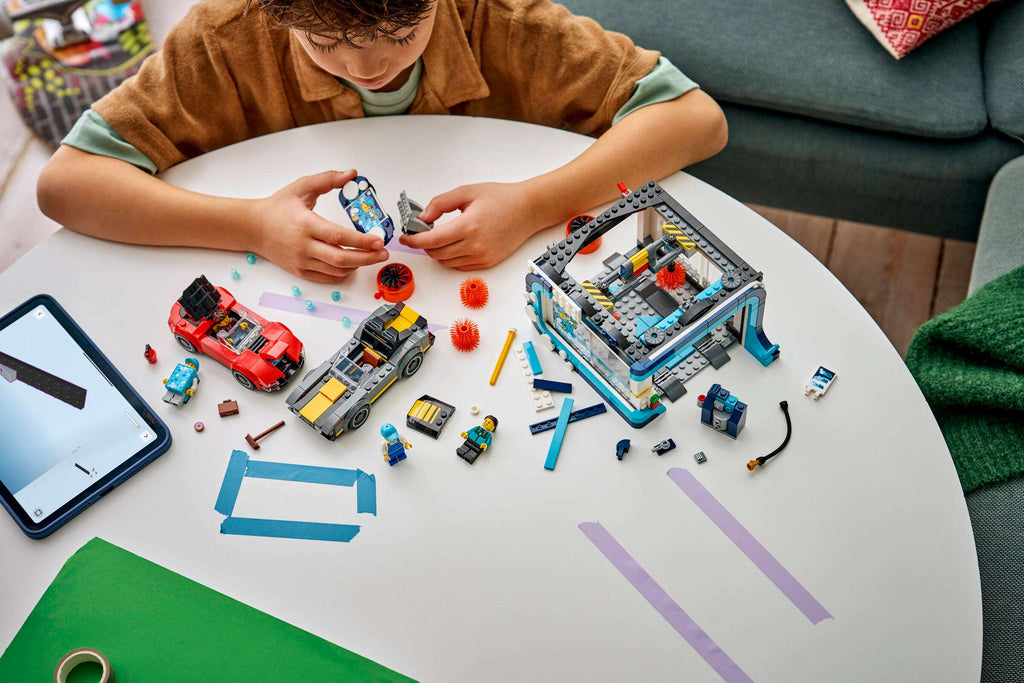 LEGO City Drive-Through Car Wash 60497 being built