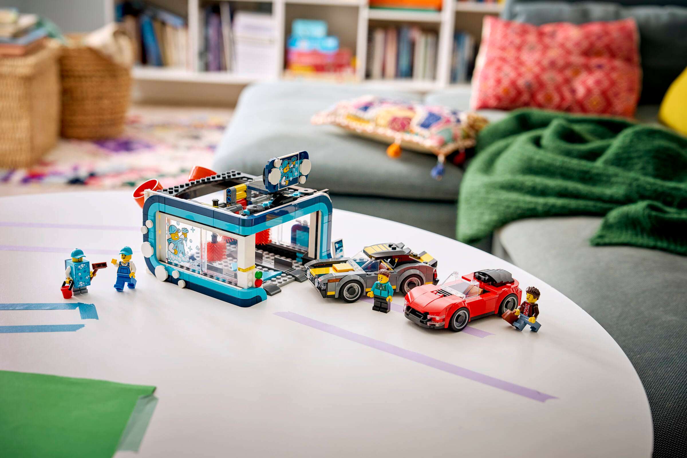 LEGO City Drive-Through Car Wash 60497 on display