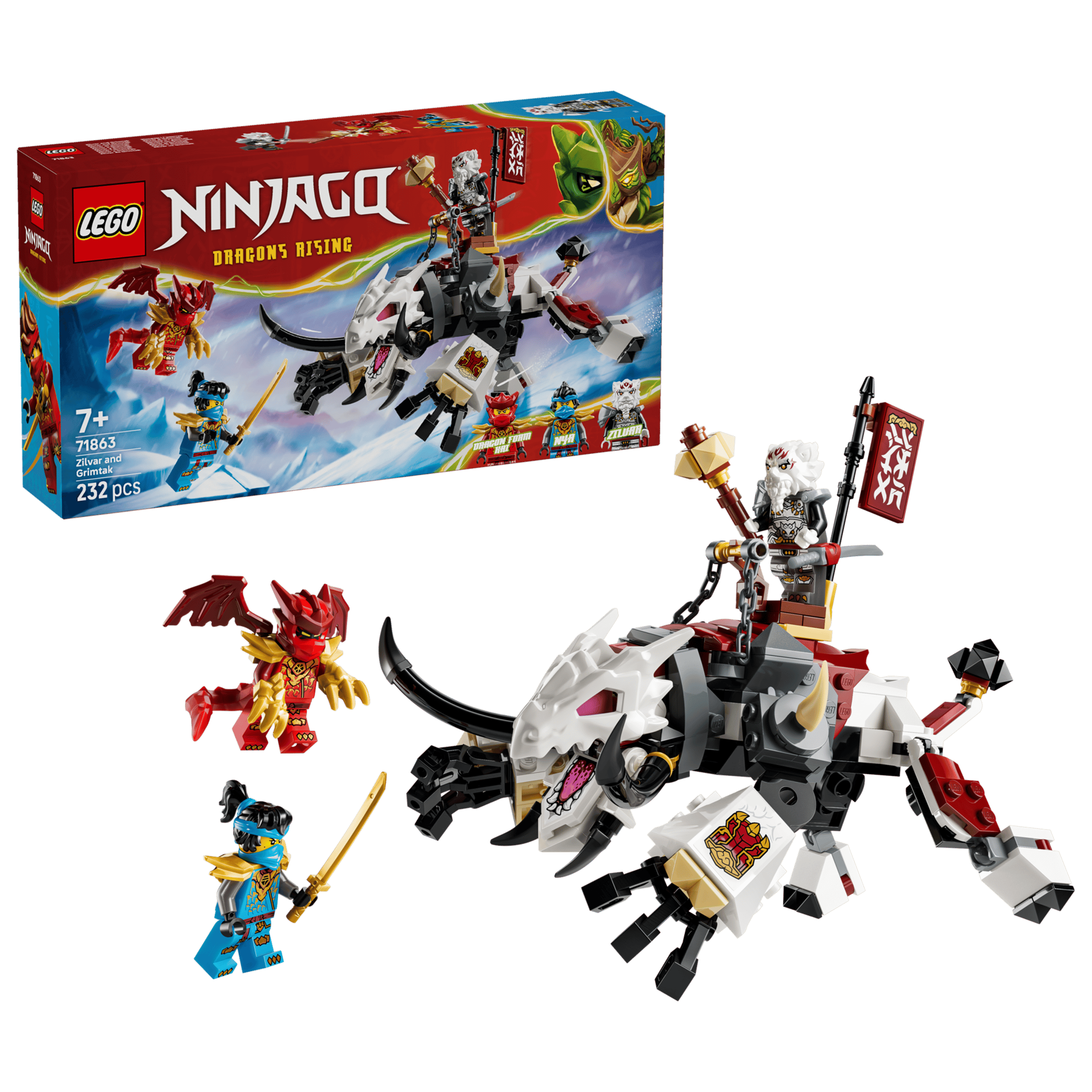 LEGO Ninjago Zilvar and Grimtak the Dragon Beast 71863 box and model