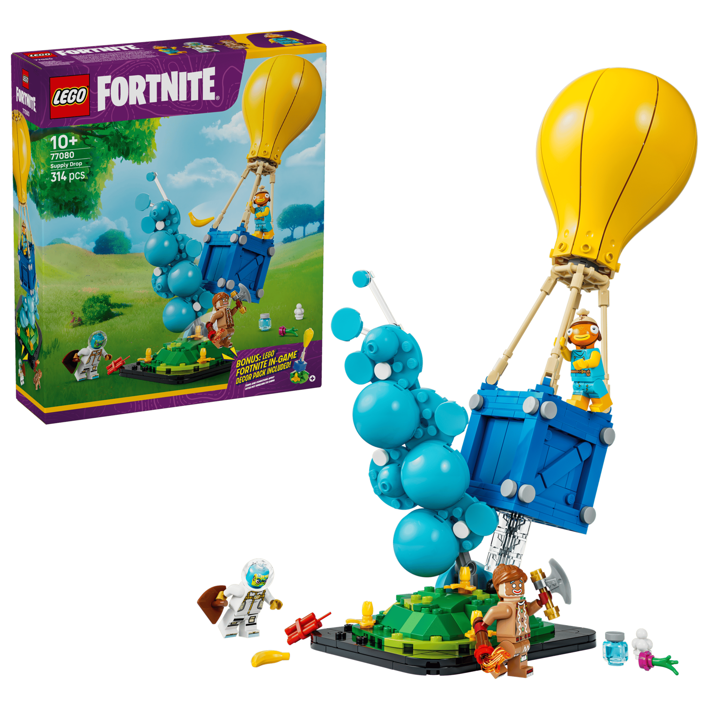 LEGO Fortnite Supply Drop 77080 box and model