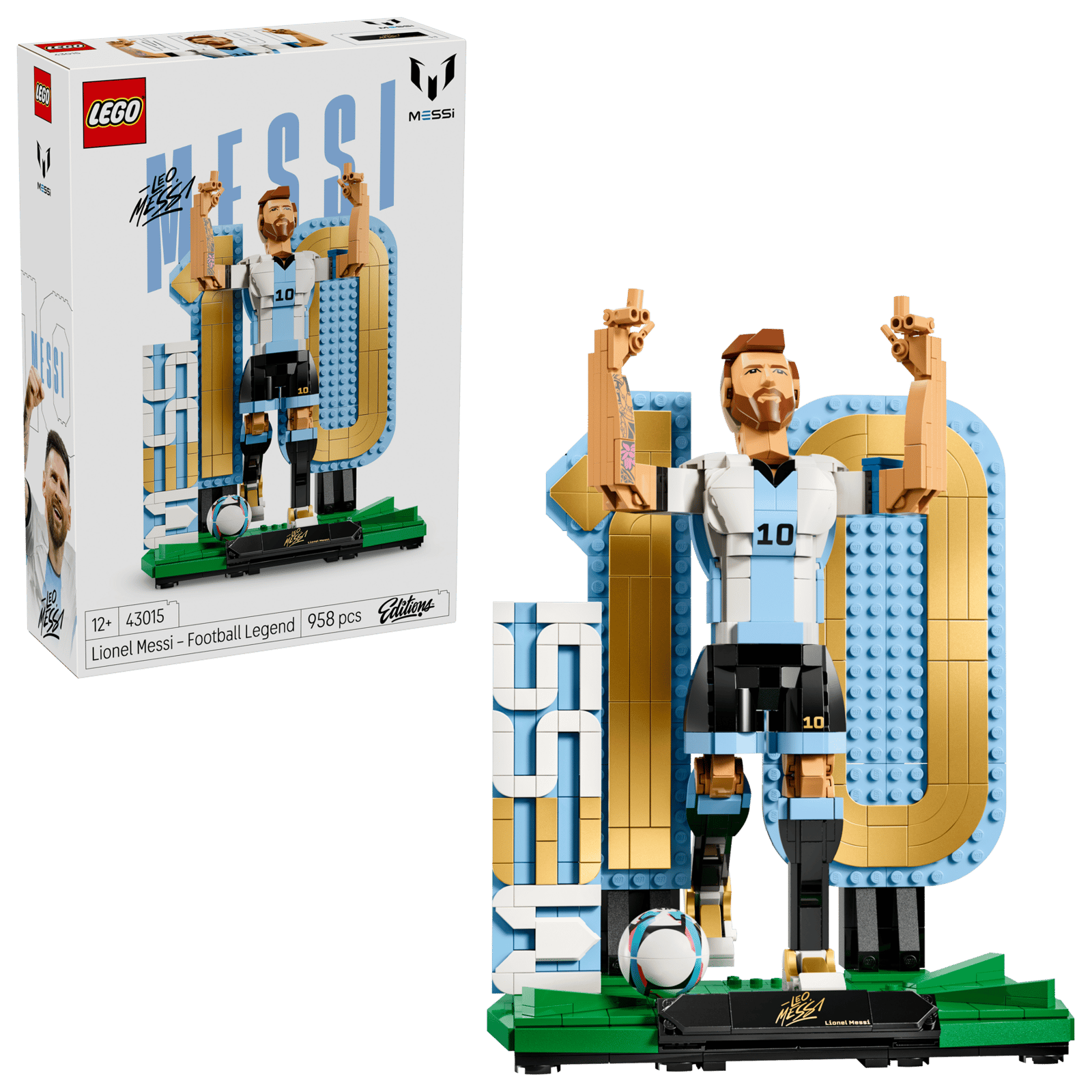 LEGO Editions Lionel Messi - Football Legend 43015 box and model