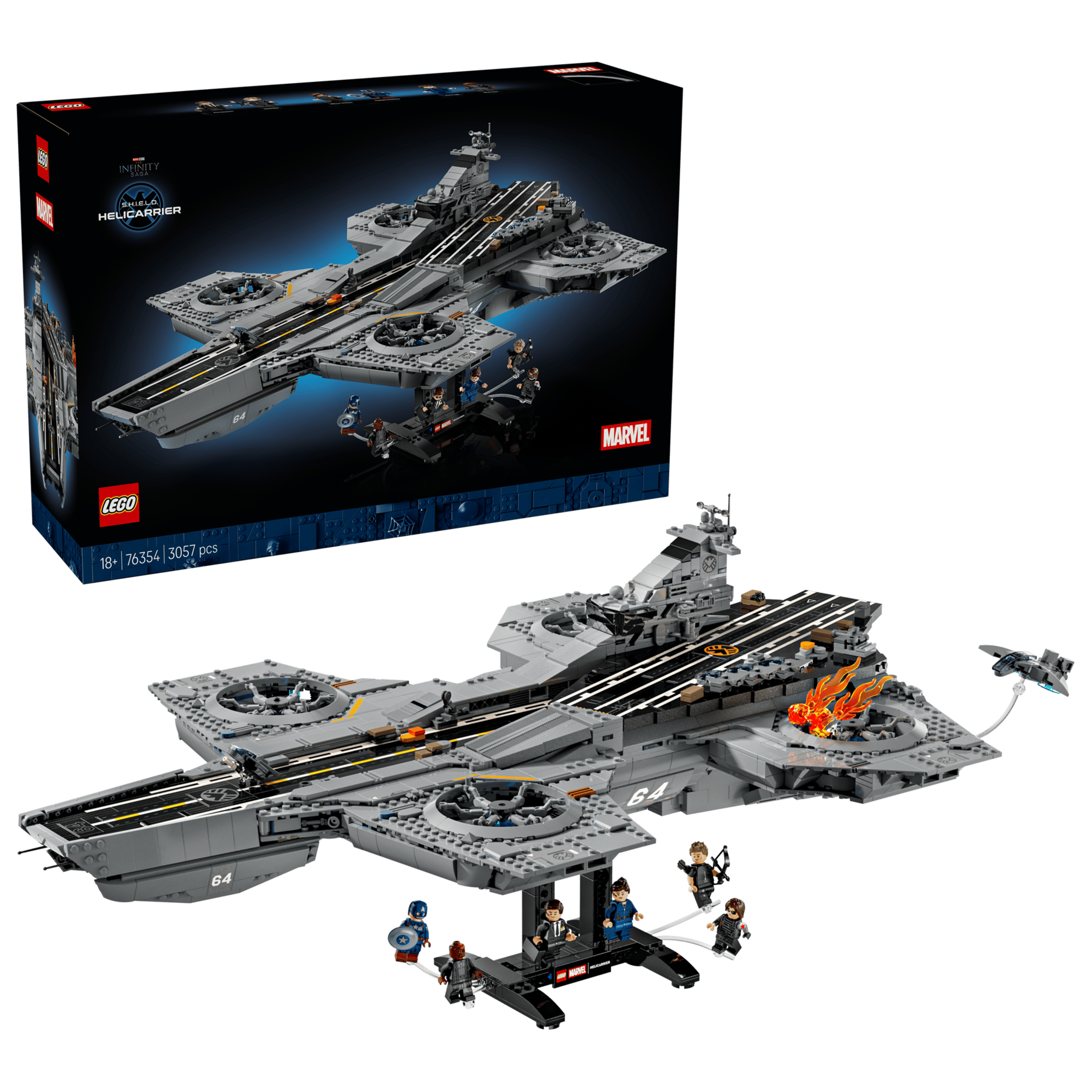 LEGO Marvel S.H.I.E.L.D. Helicarrier 76354 box and model