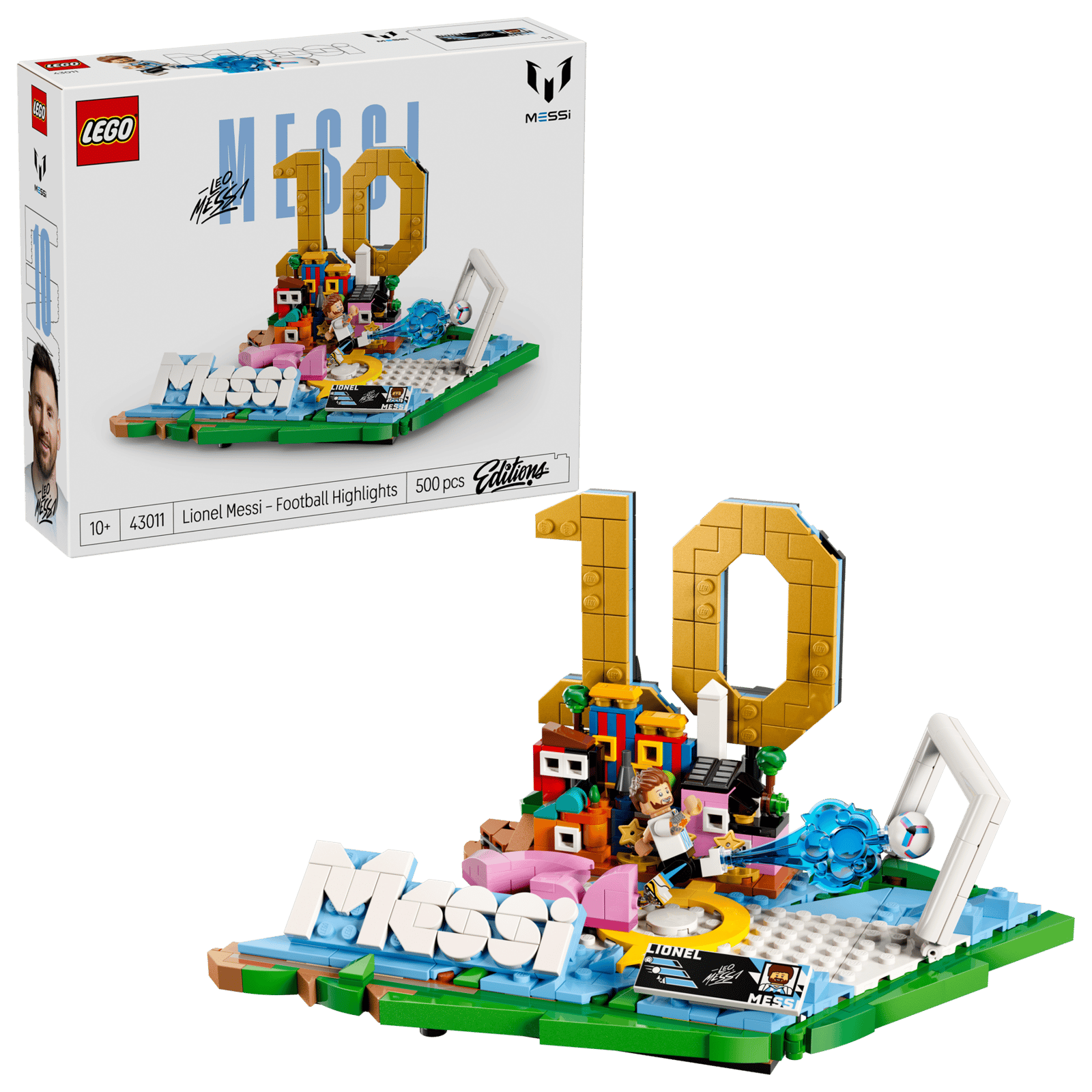 LEGO Editions Lionel Messi - Football Highlights 43011 box and model