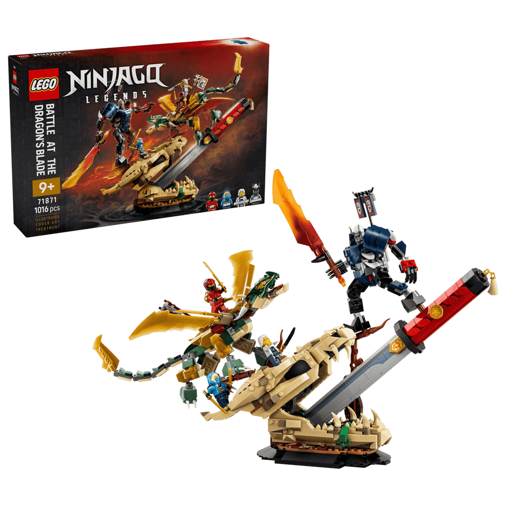 LEGO Ninjago Battle at the Dragon's Blade 71871 box and model