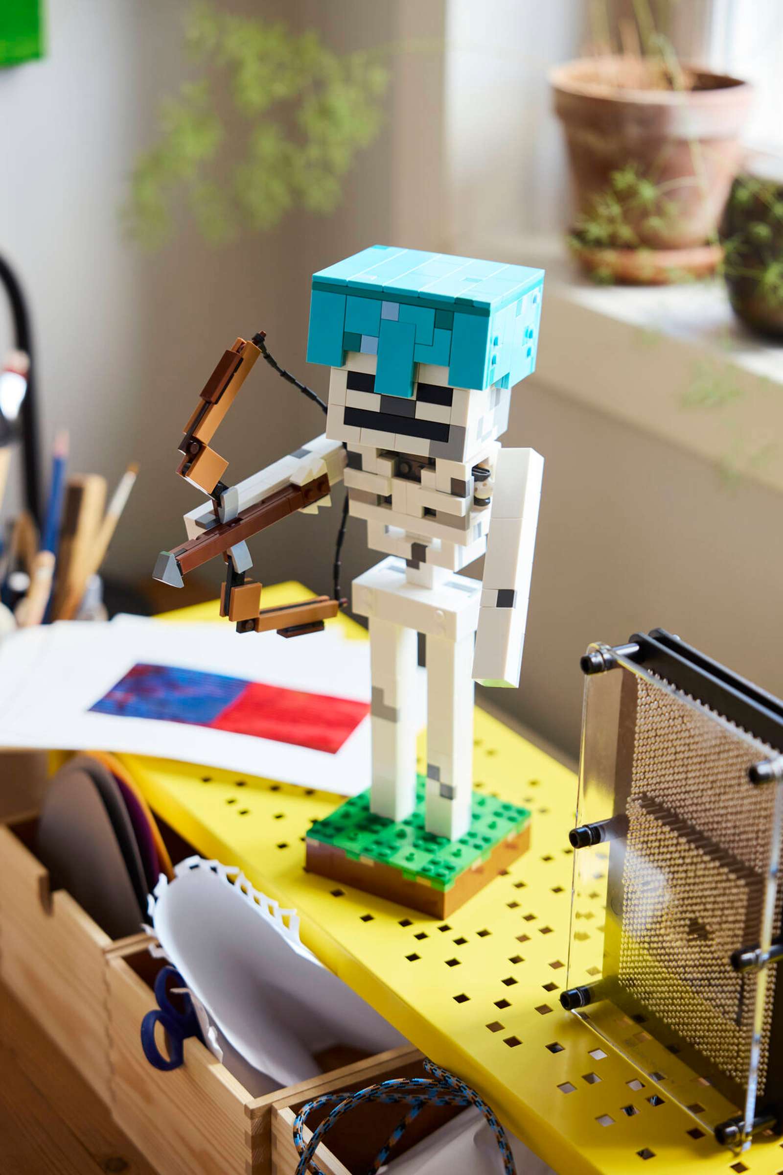 LEGO Minecraft Skeleton displayed on a desk