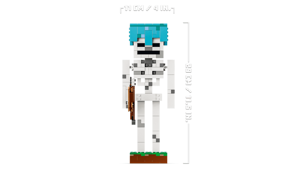 LEGO Minecraft Skeleton model dimensions, approx 29cm tall