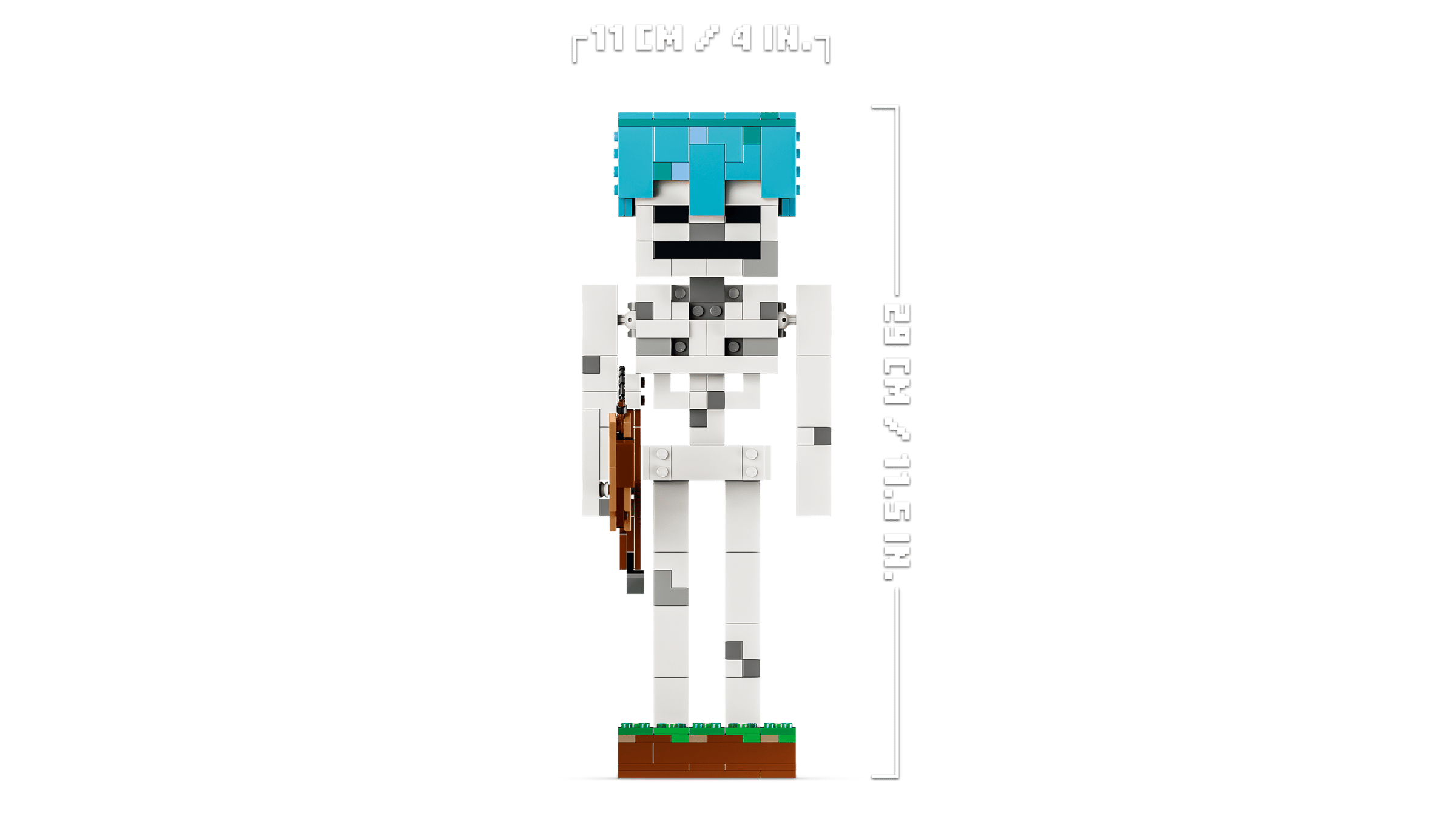 LEGO Minecraft Skeleton model dimensions, approx 29cm tall