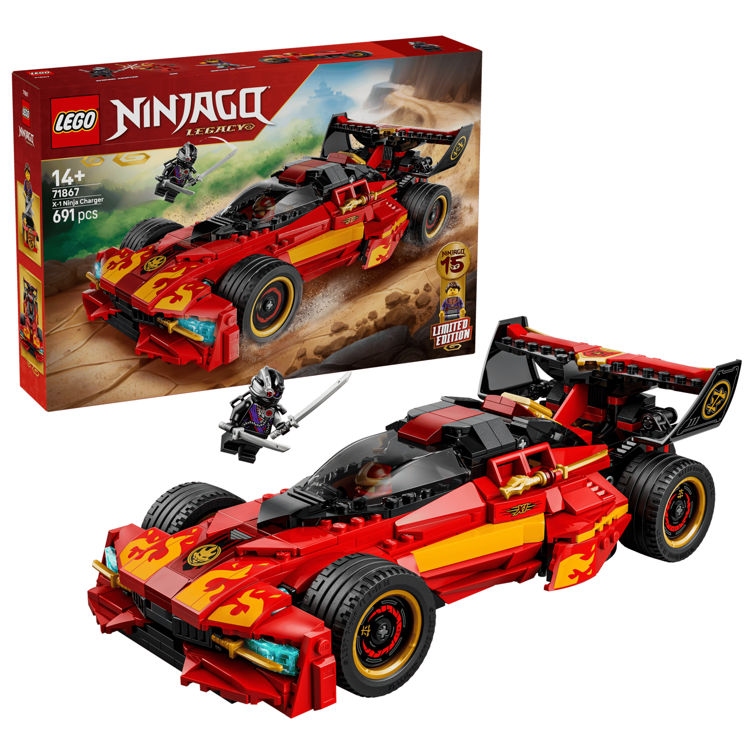 LEGO Ninjago X-1 Ninja Charger 15th Anniversary 71867 box and model