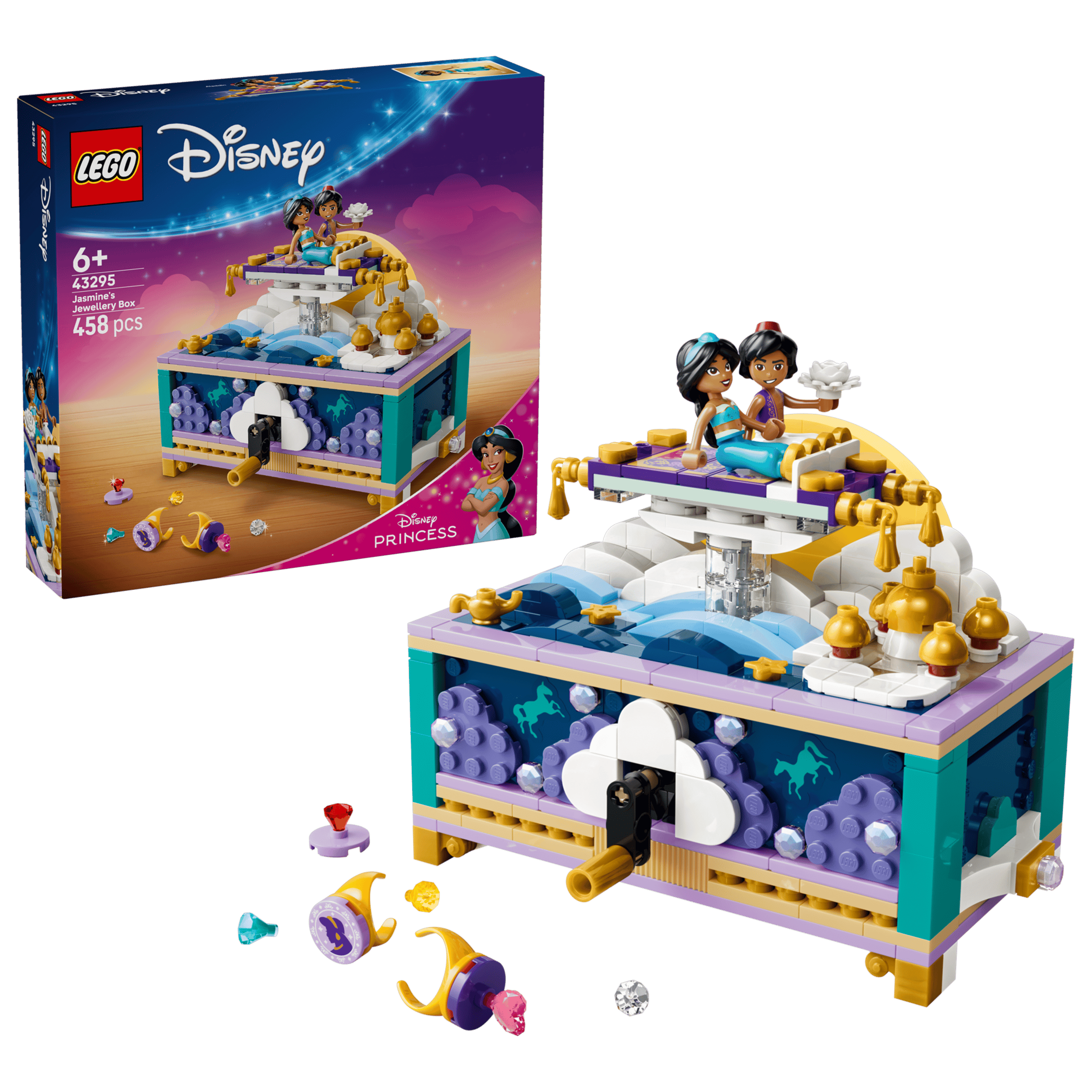 LEGO Disney Jasmine's Jewelry Box 43295 box and model