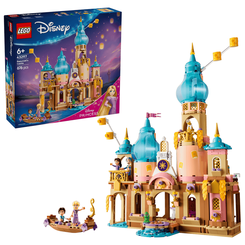 LEGO Disney Rapunzel's Castle 43297 box and model