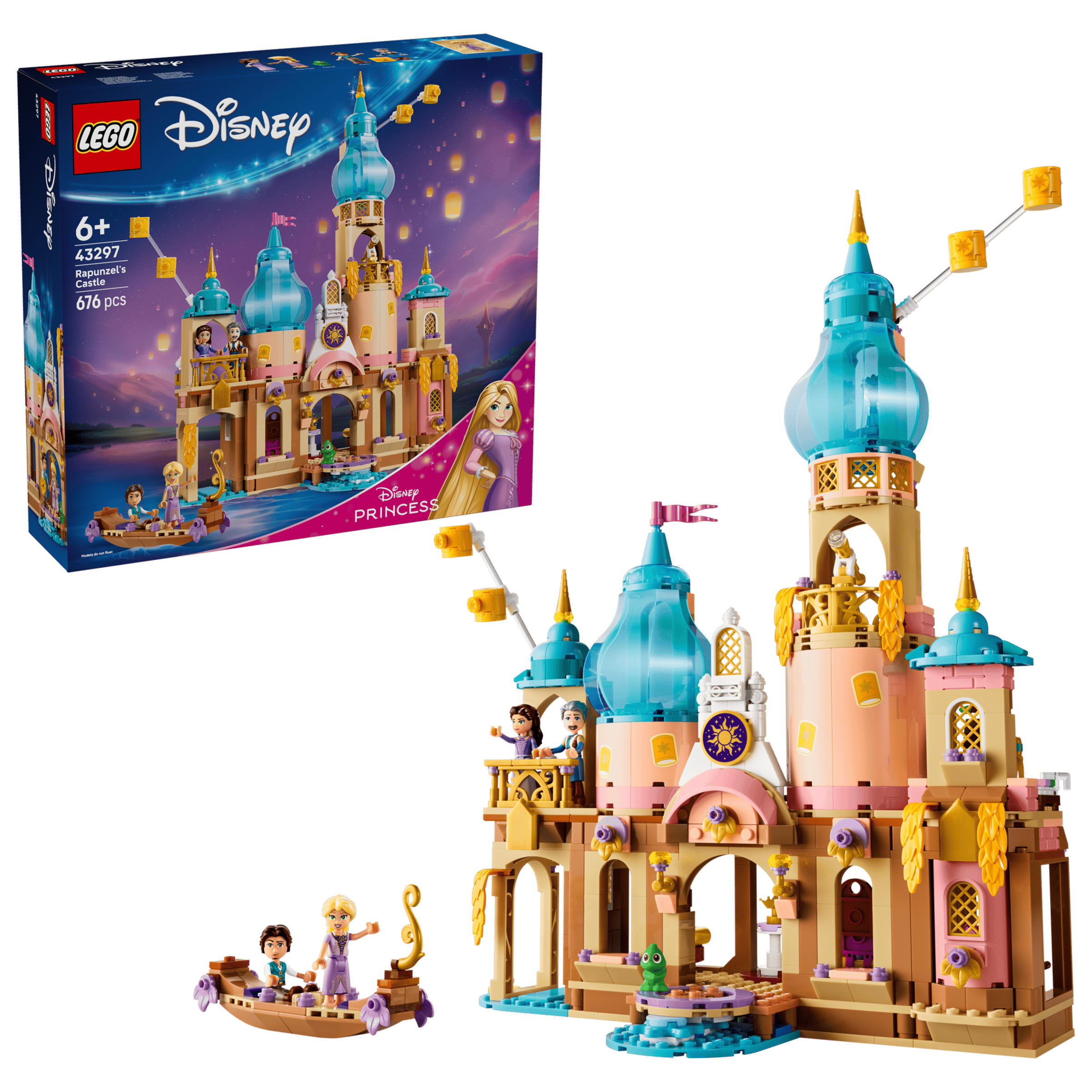 LEGO Disney Rapunzel's Castle 43297 box and model
