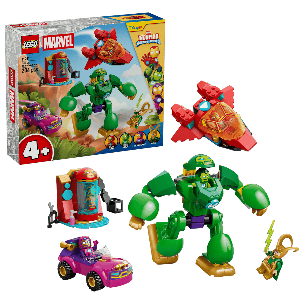 LEGO Marvel Loki vs. Team Iron Man box and model