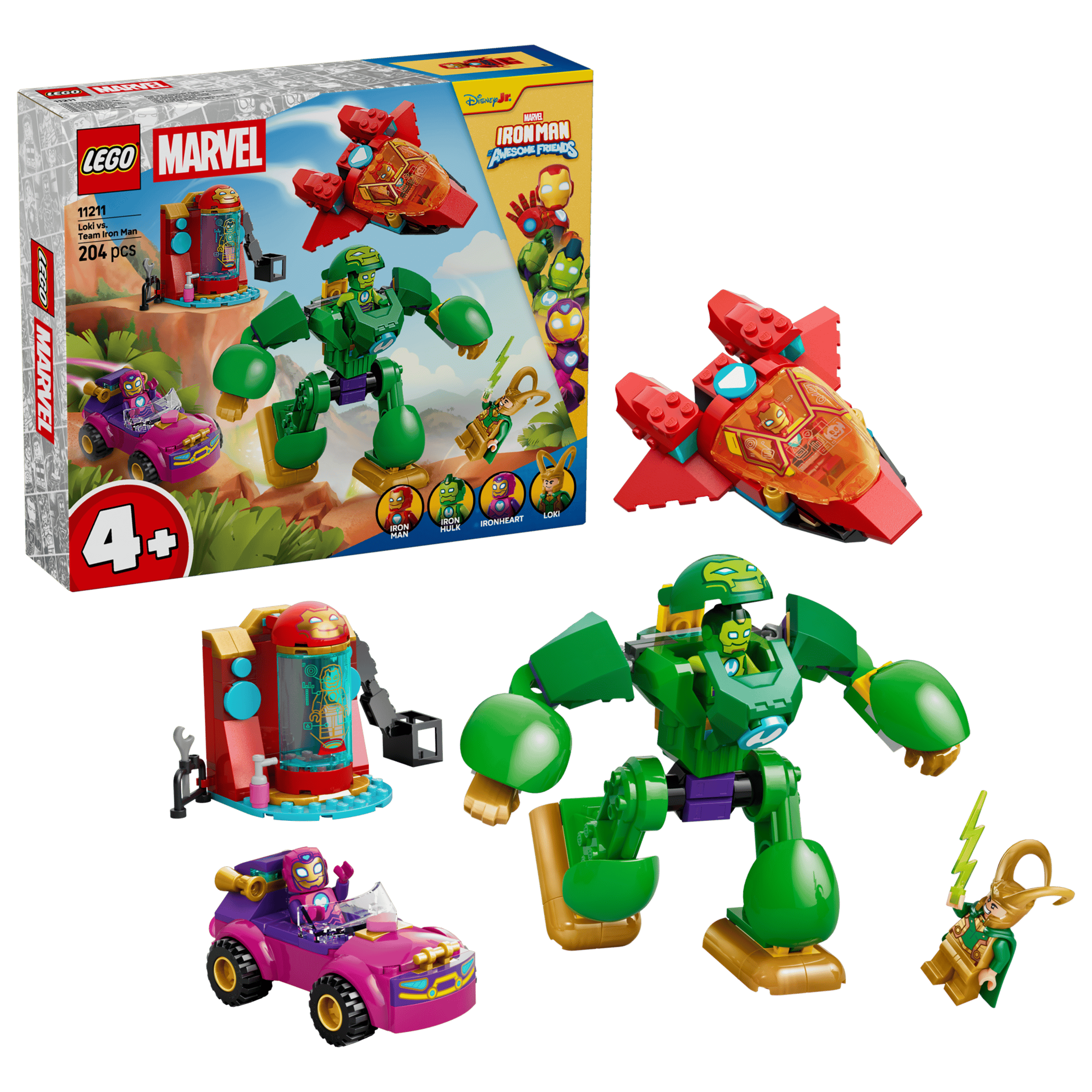 LEGO Marvel Loki vs. Team Iron Man box and model