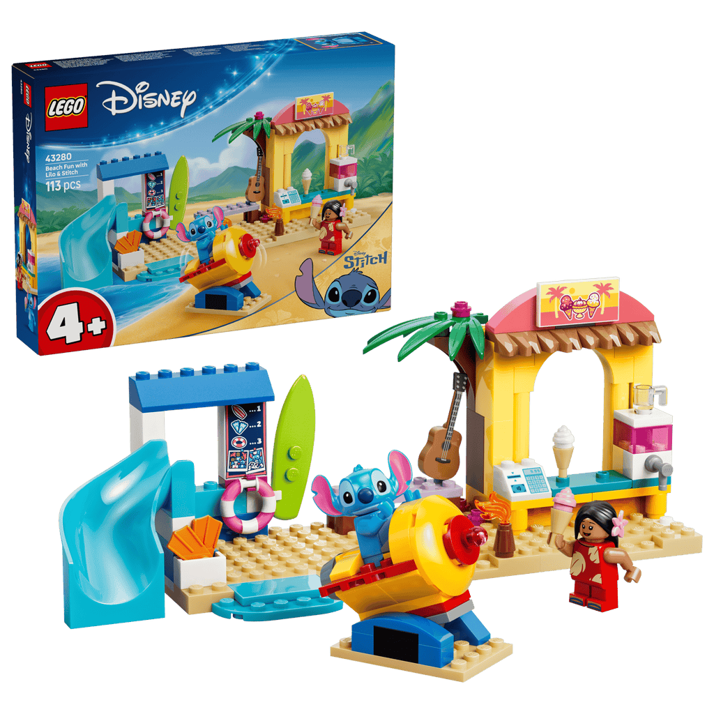 LEGO Disney Beach Fun with Lilo & Stitch 43280 box and model