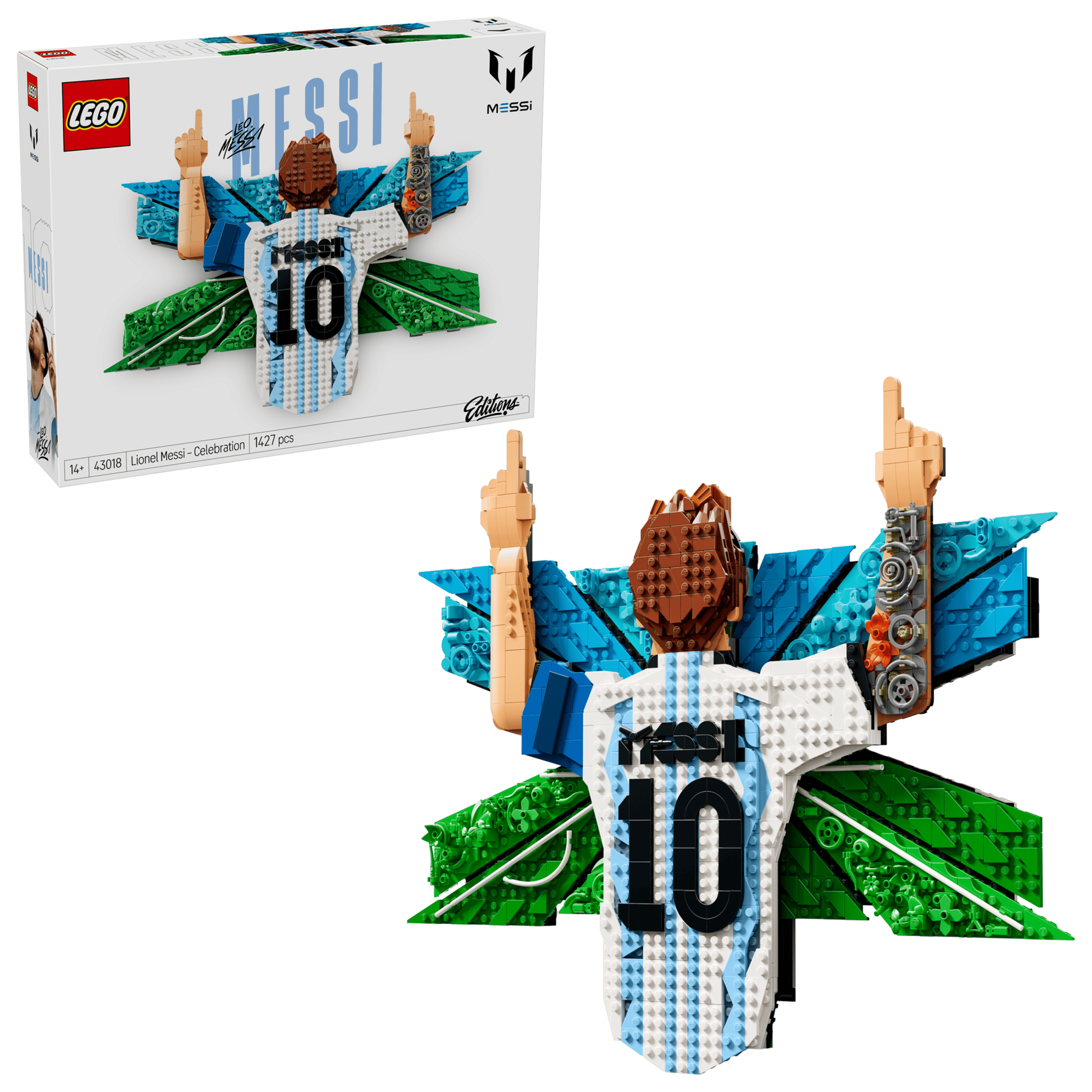 LEGO Editions Lionel Messi - Celebration 43018 box and model