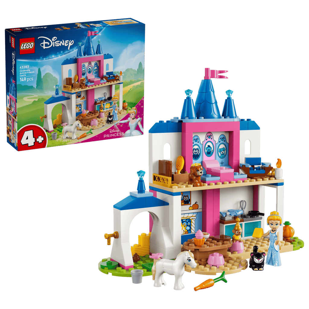LEGO Disney Cinderella Animal Friends Castle 43283 box and model