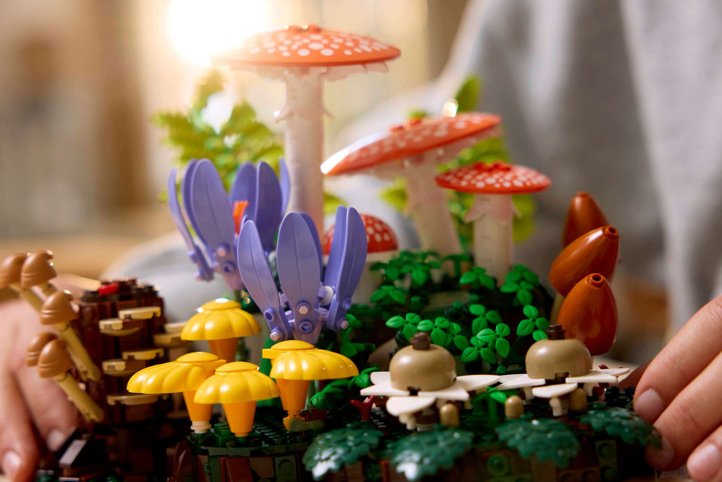 LEGO Botanicals Woodland Mushrooms being built