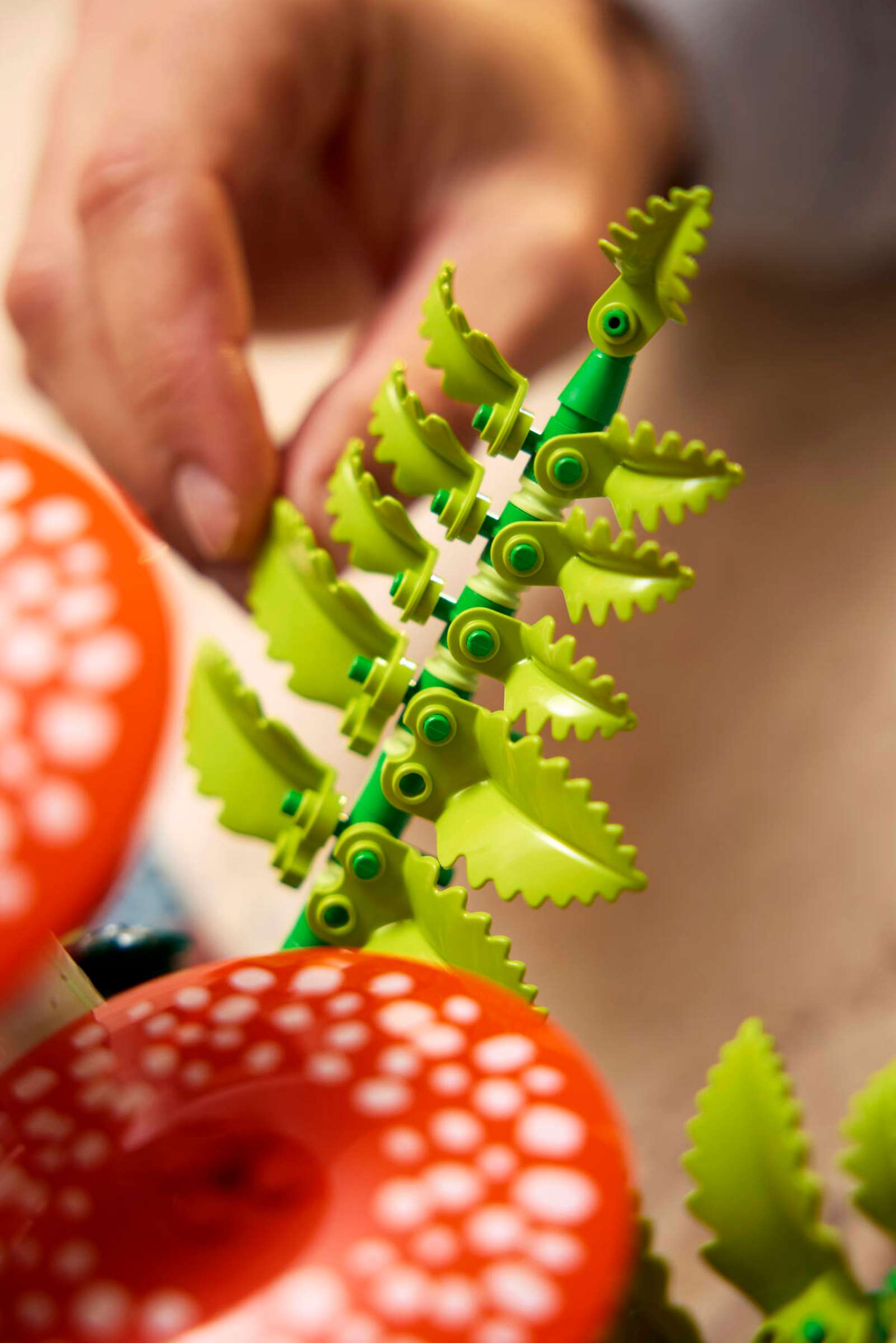 LEGO Botanicals Woodland Mushrooms being built