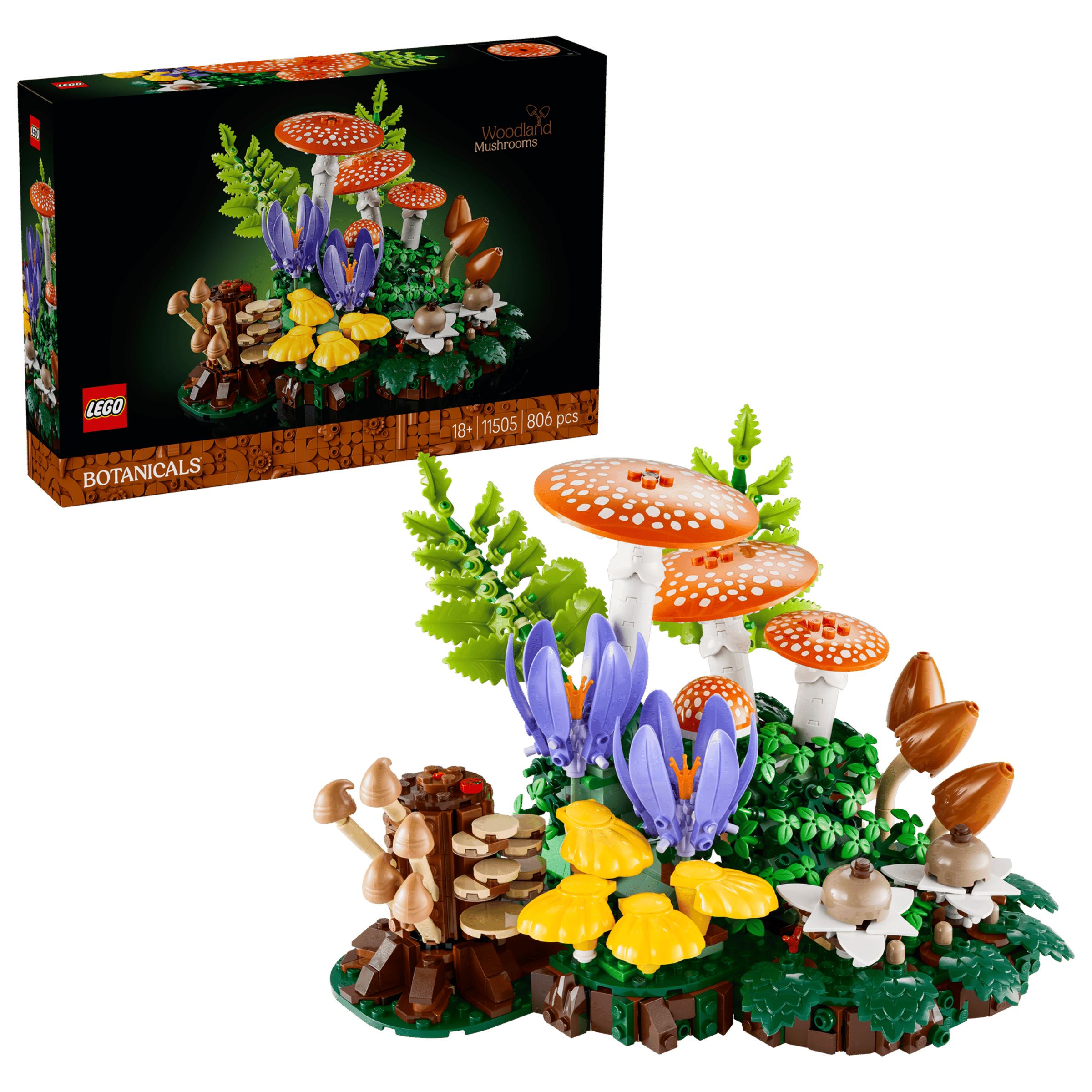 LEGO Botanicals Woodland Mushrooms box and model