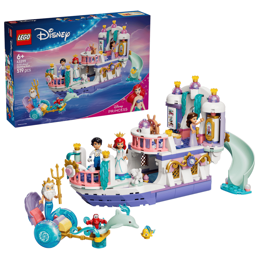 LEGO Disney Ariel's Royal Wedding Boat 43299 box and model