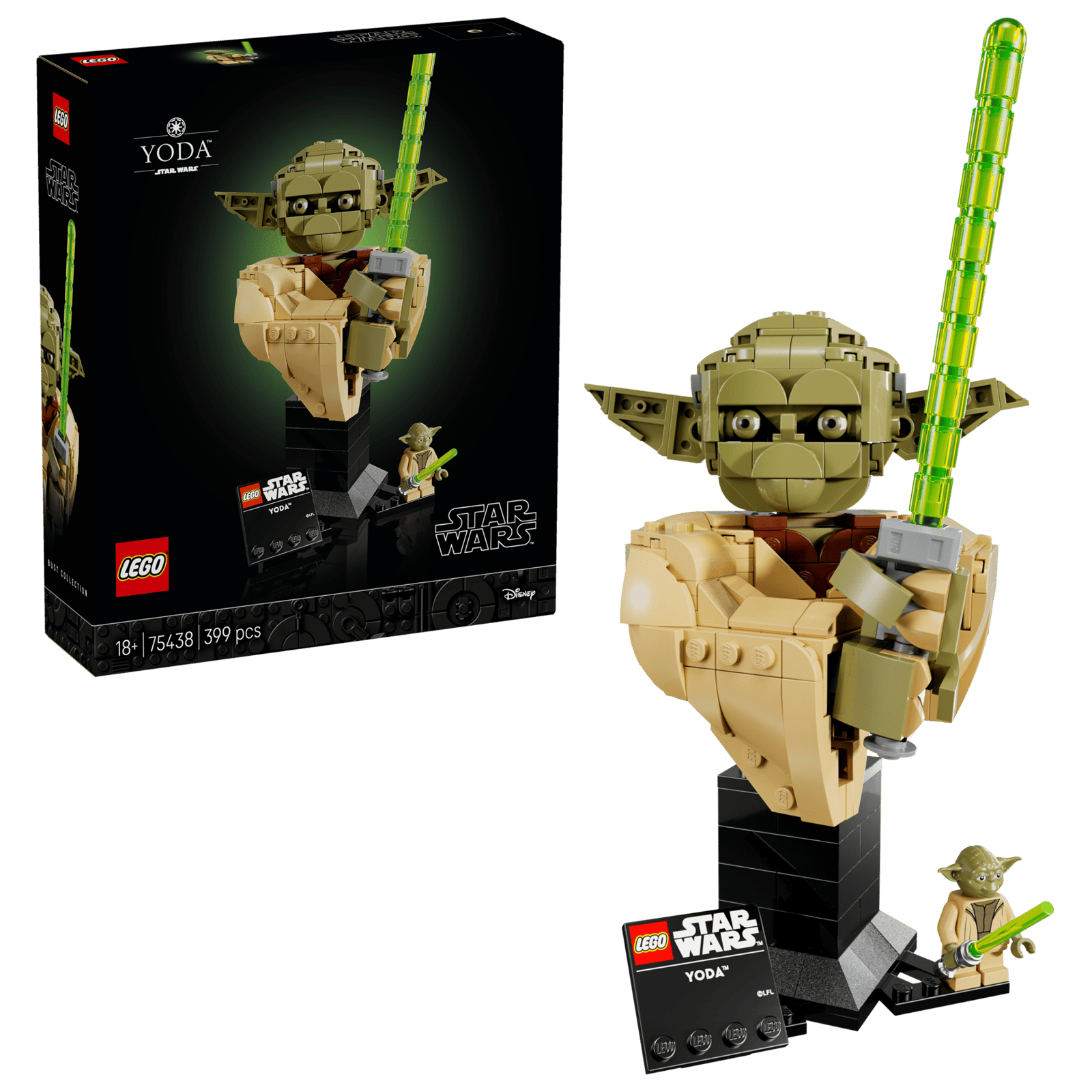 LEGO Star Wars Yoda Bust 75438 box and model