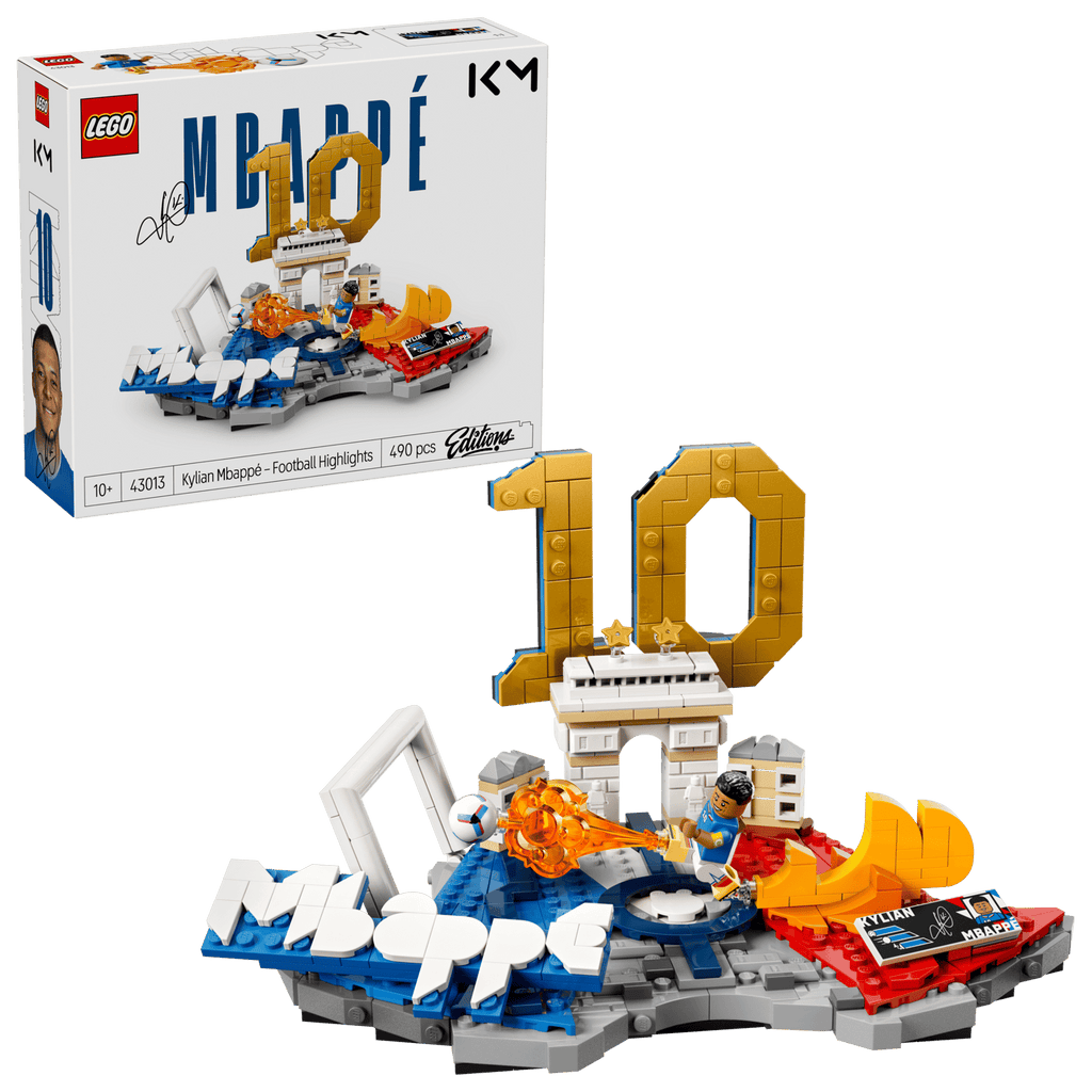 LEGO Editions Kylian Mbappe - Football Highlights 43013 box and model